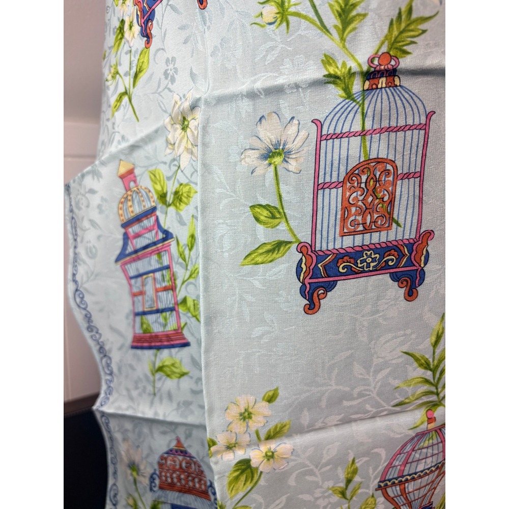 Talbots Light Blue Silk Square‎ Scarf Birdcage Floral Jacquard 26x26 - Picture 2 of 6